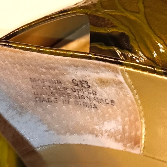 Embossed Camo Wedding Green Square Toe Pumps Block Heel 9B Patton Leather Snake - Picture 7 of 8